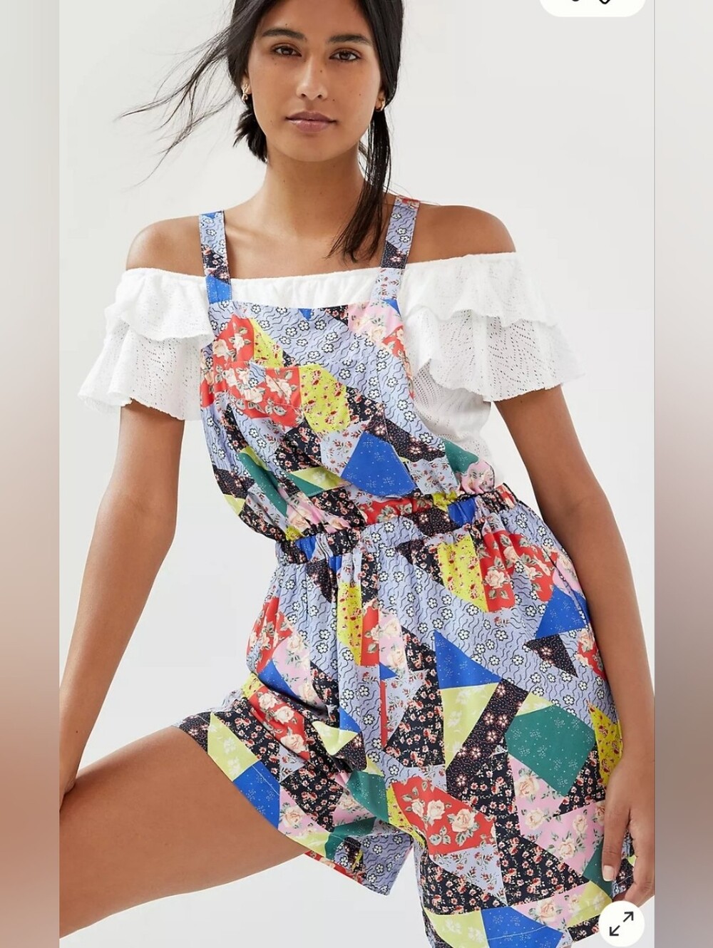 ANTHROPOLOGY Corey Lynn Calter Floral Patchwork Short Overalls.